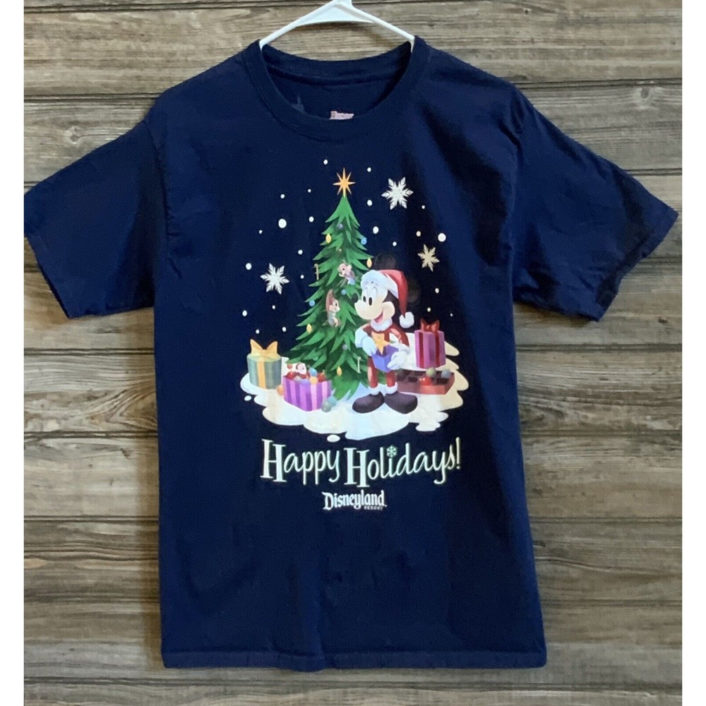 Disneyland Happy Holidays Mickey, Chip & Dale Hanes Beefy-T Shirt, Medium - Picture 1 of 3